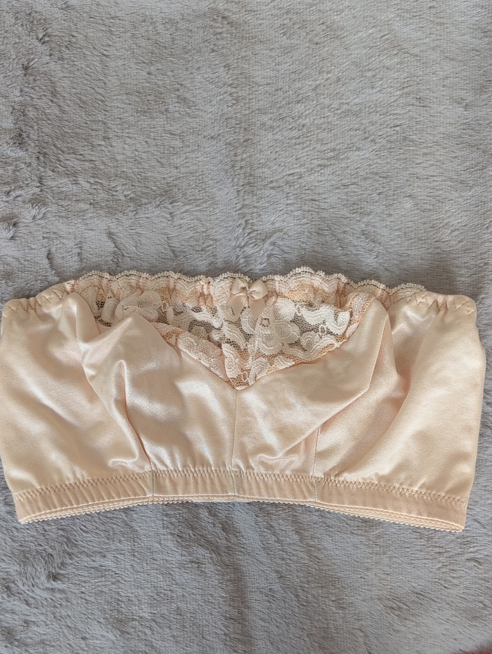Glamorise Satin Lace Bandeau Bralette in Light Beige